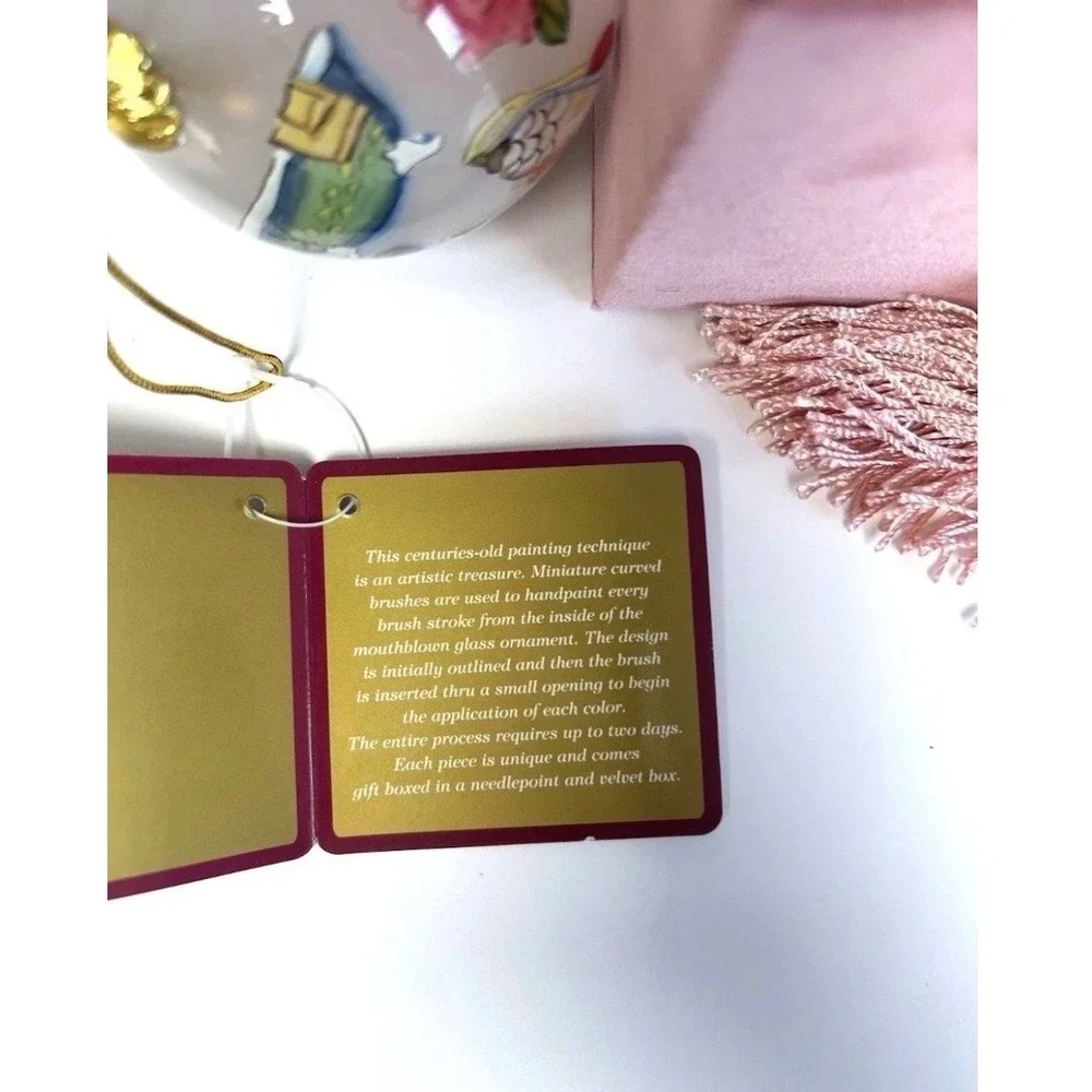 Vintage Dillard's Trimmings Inside Painted Glass Ornament Spa Beauty Roses Box